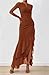 BTFBM Women's Maxi Dresses Fall 2025 Long Sleeve Ruched Bodycon Solid Ruffle Mermaid Cocktail Wedding Guest Dress(Caramel,XX-Large)