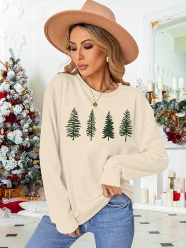 Image of PECHAR Christmas Tree Sweatshirts Women Pine Tree Print Shirts Nature Lover Gift Casual Tee Long Sleeve Xmas Pullover