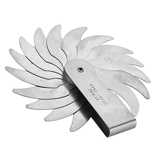 Radius Gauge, Stainless Steel Feeler Gauge Set Radius Fillet Gauge R0.3-1.5/ R1-6.5/ R7-14.5/ R15-25/R25-50/R52-100 External Internal Concave Convex Radius Measuring Tool