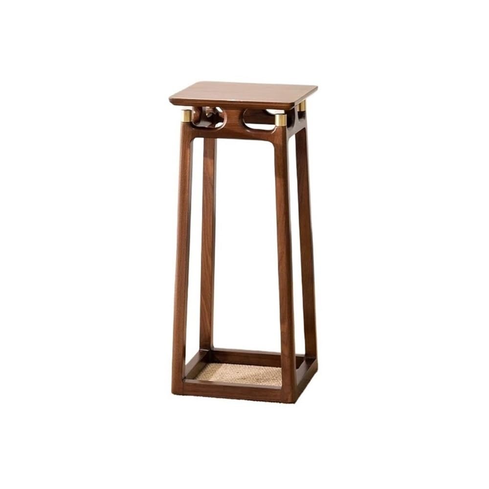 birene Vase Stand Tall Leg Plant Stand with Metal Decor, Walnut Wood Bonsai Base for Indoor Plants
