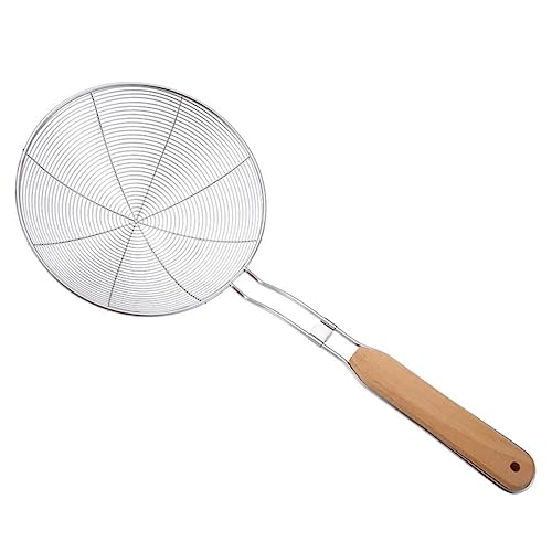 BEBEMOKO 1Pc Stainless Steel Skimmer Spoon Rustproof Mesh Strainer for Kitchen Oil Draining and Food Filtering Ergonomic Handle Design Colander Scoop for Cooking and Frying