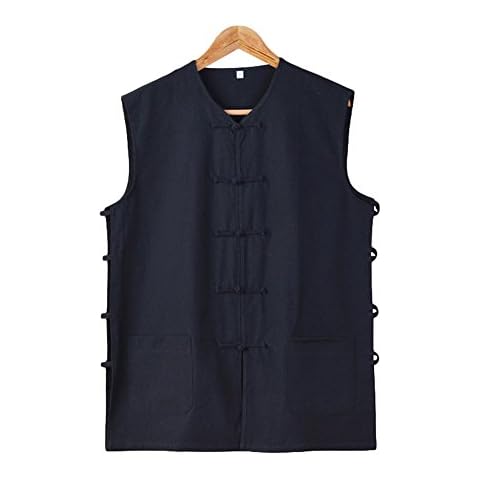 ZooBoo Chinese Kung Fu Waistcoat Wing Chun Sleeveless Vest Martial Arts Tai Chi Shirt Lay Lohan Arhat Undershirt Buddhist Monks Uniform (XL, Black) Cover