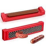 COSPELEY Hot Dog Cutter Tool - Pop-Out Hot Dog Slicer Criss Cross, Stainless Steel Blades, Suitable for Kitchen, Grilling, Tailgating, Camping and Backyard Outdoor BBQ - 11 Inch - Red