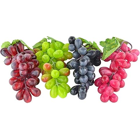 4 Bunches of Artificial Black ,Red, Green and Purple Grapes Fake Fruit Home House Kitchen Party Wedding Decoration Photography Cover