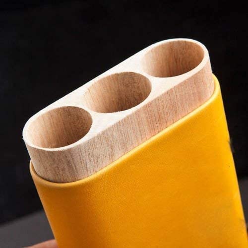 Yellow Black Leather Cedar Wood Lining 3Ct Adjustable Cigar Case Travel Holder Humidor image 5