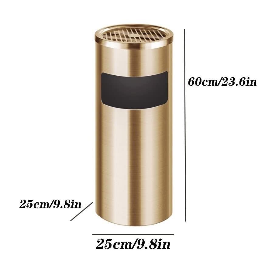 Stainless Steel Round Vertical Trash Can with Ashtray, 20L for Hotel, Mall, Elevator Hallway