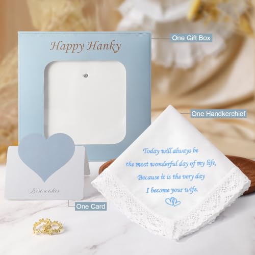 Image of HOULIFE Wedding Handkerchiefs for Bride Something Blue Bride Groom Gift