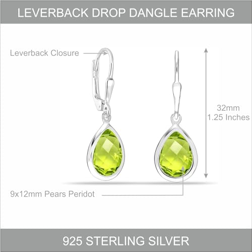 LeCalla 925 Sterling Silver Drop Earrings for Women | Created Birthstone Gemstone Leverback Earring | Hypoallergenic Women's Lever-Back Dangle Earrings3