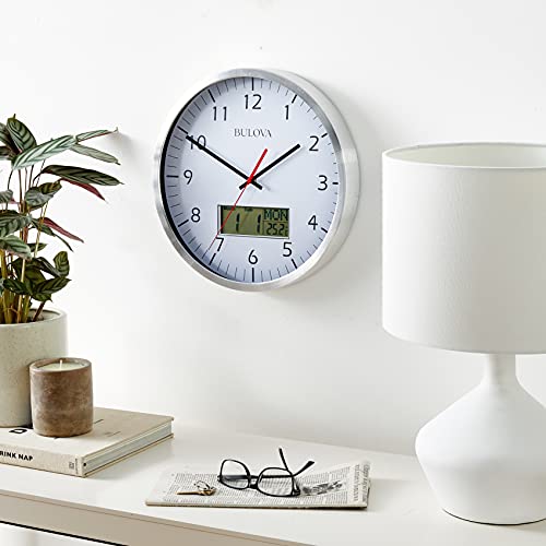 Bulova Manager Wall Clock, White, Silver, 14 inches - Image 4