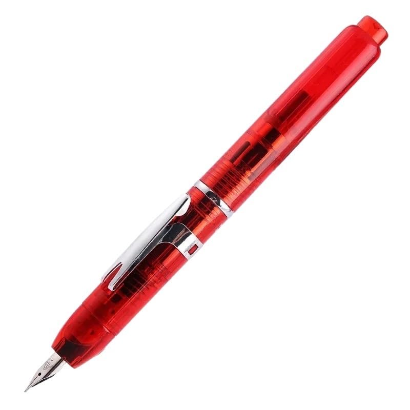 Stylo plume rétractable métallique rouge transparent pour ne plus perdre son capuchon
