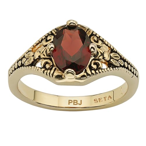 Palm Beach Jewelry PalmBeach Yellow Gold-plated Antiqued Oval Cut Genuine Red Garnet Vintage Style Ring Sizes 5-10 Size 7
