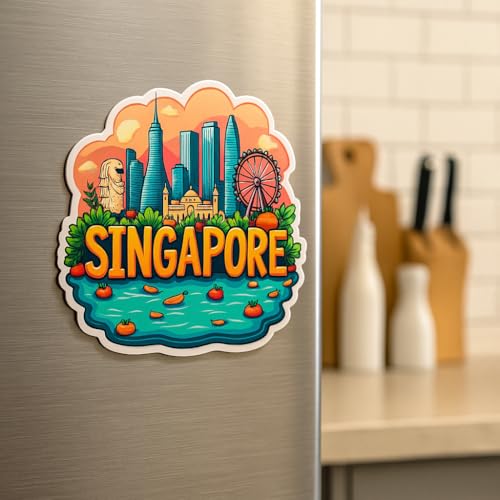 Image of Naxon Singapore Country Theme Souvenir Wooden Refrigerator Stylish Fridge Magnet - Fridge Decoration Magnet for Kitchen & Home Decor | Perfect Souvenir Gift | Size 3x3 Inches | Pack of 1