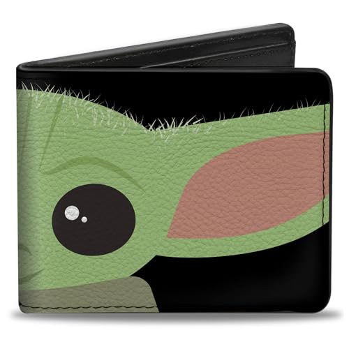 Buckle-Down Men's Standard Wallet, Bifold, Star Wars The Child Chibi Face Close Up Black, Vegan Leather, 4.0