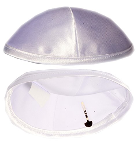 Satin Yarmulke With Clips Jewish Kippah Kippa Israel Judaica Yarmulka Yamaka Yamakah Kipa (White)