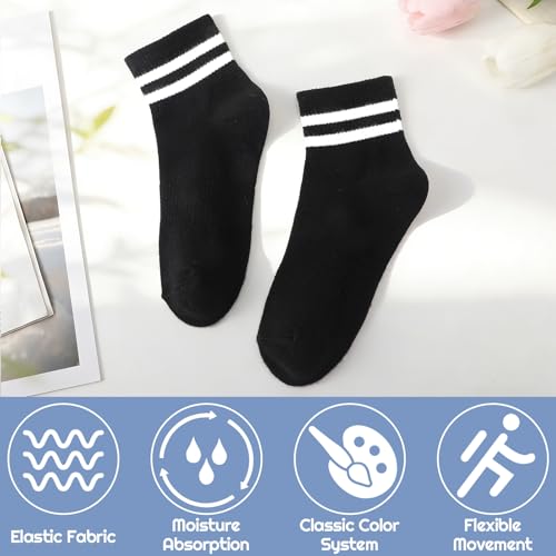 Image of Womens Crew Socks Striped Trim Casual Crew Socks Mid Calf Ankle Sock Vintage Retro Gym Running 6 /8 Pack