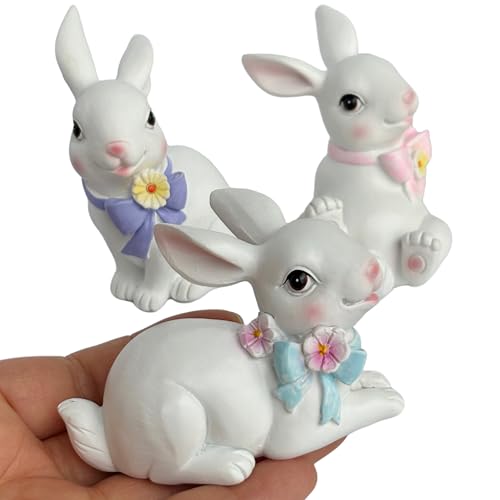 Estatua de Conejo de Pascua realista de resina pintada a mano miniatura 5