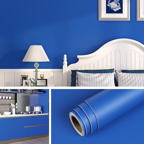 Livelynine Blue Wallpaper Peel and Stick Royal Blue Contact Paper Self Adhesive Bright Solid Color Wall Paper Renter Friendly Indigo Accent Walls Removable Kitchen Vinyl Wrap for Cabinets 15.8x78.8