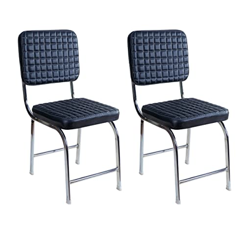 Image of WINIFRED Crome Steel Comfortable Visitor /Study /Hostel Desk Chair with Black Bonded Leather Weight Holds up to 120 kg (Pack of 2)