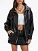grewley Black Leather Jacket Women Faux Oversized Bomber Jacket Fall Fashion Outfits Winter Clothes Y2K Jacket Black L
