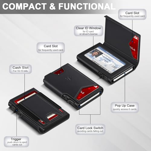 Image of Wallet for Men Wallet with Slim Pop Up Card Holder 9-13 Cards, Bifold Minimalist Smart Wallet RFID Blocking Credit Card Holder with ID Window & Stretchable Cash Slot Compact Metal Aluminum Card Case