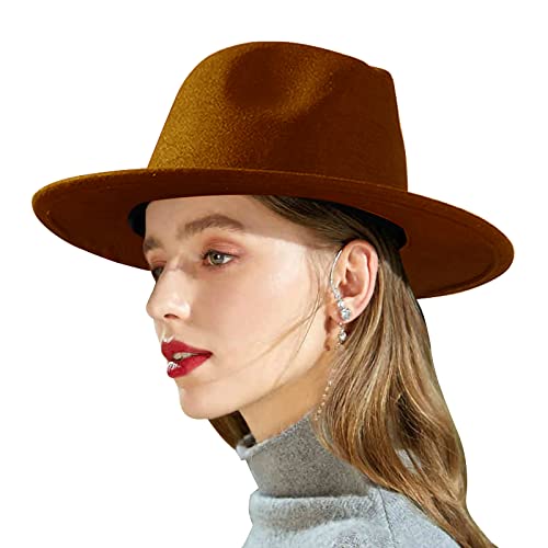 【2 Pack】 Fedora Hats For Women Fashionable Classic Wide Brim Womens Fedora Hat (Black + Khaki) #TOP4