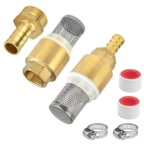 Reforung 2 PCS Válvula Antirretorno para Agua Valvula Retencion 1 2 Pulgada Valvula de Pie de Laton Válvula de Retención de Agua con Conector de Manguera, Abrazadera y Banda de Materias Primas