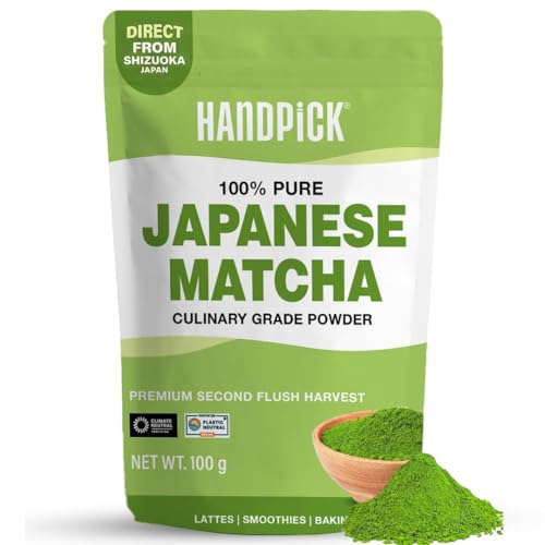 HANDPICK, Polvo de Matcha (100 g, 50+ Tazas) – Polvo de Té Verde Matcha Japonés Auténtico – Directo desde Shizuoka, Japón | Ideal para Lattes y Batidos