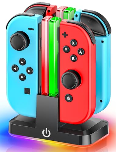 Switch Controller Charger for 4 Joycons with 9 RGB Light Modes, Joy con Charger Stand with LED Indicators, Switch Charging Dock Station for Joycon Charging for Nintendo 64 Console