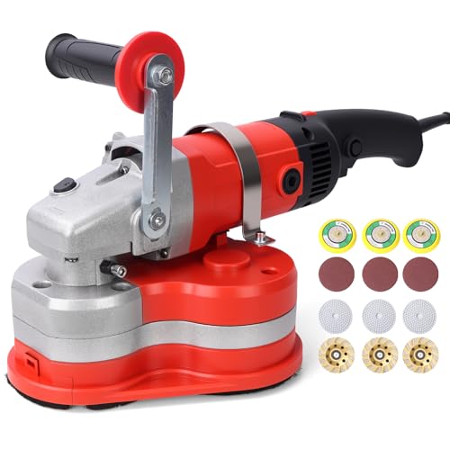3-Head 4" Concrete Surface Planer, concrete polisher for Grinding Concrete Cement Marble Granite with Dust Extraction Shroud & 6 Speed Control（2800W）