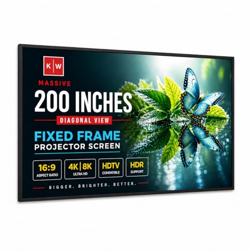 KHOMO Gear Fixed Frame Projector Screen Matte 200 Inch, Wall Mounted Display for Home Theater, 16:9 4K 8K Ultra HD HDR Active 3D, 1.1 Gain, Ultra Short Throw