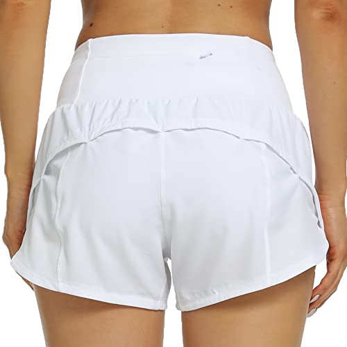 Kcutteyg Running Shorts For Women With Liner High Waisted Lightweight Womens Workout Shorts With Back Pocket- 4" (White1, M) #TOP3