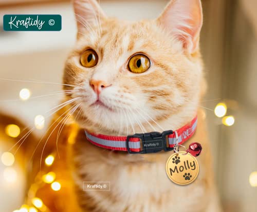 Image of Cat Collar Belt with Name tag id and Bell Customized for Kitten Small Medium Big Adult pet Cats Neck Collar (with Personalized cat Name) (Reflective) (Red) (Black)