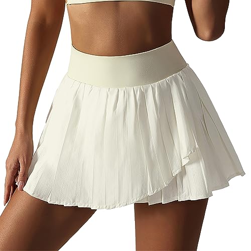 Saia de tênis plissada de cintura alta com shorts embutidos para mulheres com absorção de umidade el