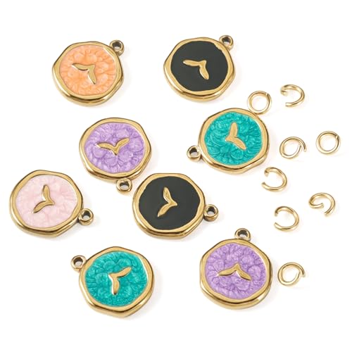 Image of Craftdady Golden Enamel Ocean Animals Pendants Stainless Steel Summer Sea Charms with Jump Ring for Jewelry Making Crafting Necklaces Bracelets Earrings Keychains