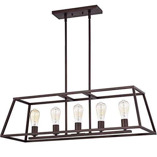 ACLand Industrial 5-Light Linear Chandelier Kitchen Island Lighting, Farmhouse Pendant Light Fixture with Oil Rubbed Bronze Metal Frame for Bar, Dining Room, Restaurant