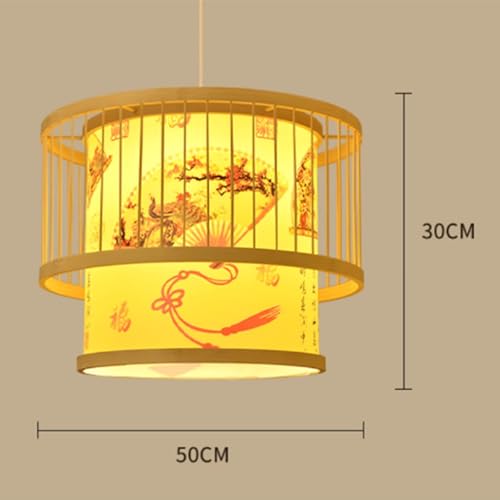 中国風竹製シャンデリア、天然竹製ランタンペンダントライト（木製キャノピー付き）、手織りのアンティーク調吊り下げ式ランプシェード—レストランや火鍋店向け [4]