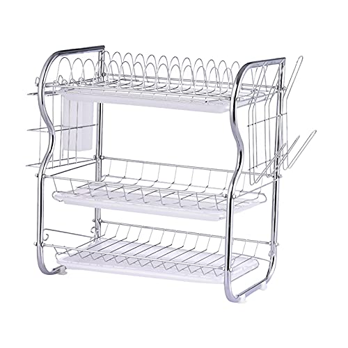 3 Tier Stainless Steel Dish Drying Rack Wall Mounted Dish Drainer with Chopping Board Holder & Cutlery Basket Space Saving Kitchen for Efficient Dish Drying