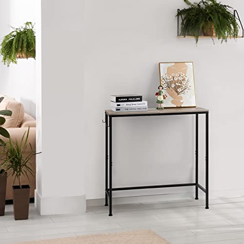 Oyeal Console Table Narrow Entryway Table With Hooks 31.5 In Small Sofa Table With Metal Frame Couch Table For Living Room, Hallway, Foyer, Bedroom, Grey #TOP1