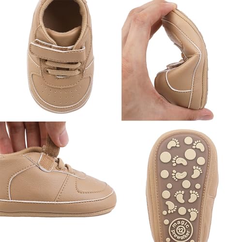 Image of Clowora Unsex Baby Shoes Boys Girls Infant Sneakers Non-Slip Soft Rubber Sole Toddler Crib First Walker Lightweight Shoes (A021 /Khaki,3-6 Months)
