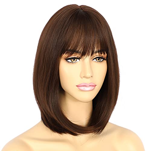 Sapphirewigs Dark Brown Wigs for Women Bob Wig with Bangs Short Shoulder Length Daily Party Hair Natural Looking 14 inch - Image 3