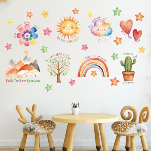 IARTTOP Christian Religious Sunday School Classroom Wall Stickers, Colorful Faith Can Move Mountains Wall Decals, Inspirational Bible Quote Bulletin Board Decor for Classroom Kids Room Church