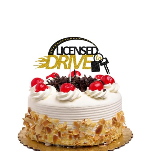 Decoración para tartas de licencia para conducir con purpurina negra para fiesta de cumpleaños