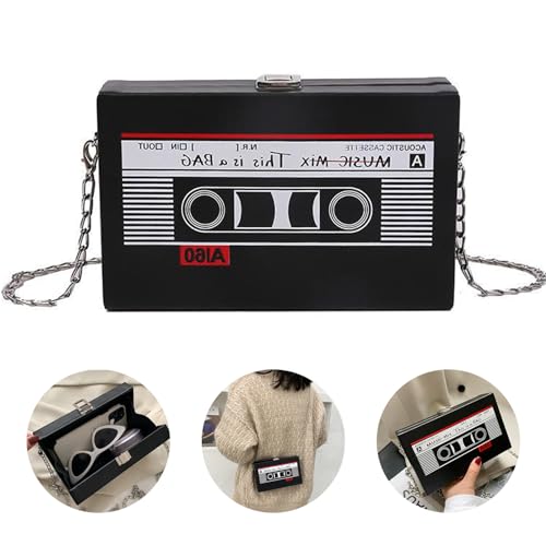 YushengTai 90er Jahre Schräge Schultertasche Radio Back to The 80er Jahre Outfit Damen Kettenbeutel Handtasche 90er Jahre Accessoires, 90er Party