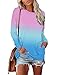 Magritta Winter Plus Size Ombre Tunic Sweatshirt for Women Slouchy Long Sleeve Crew Neck Pullover Shirt Tops with Pockets Pink Blue XX-Large