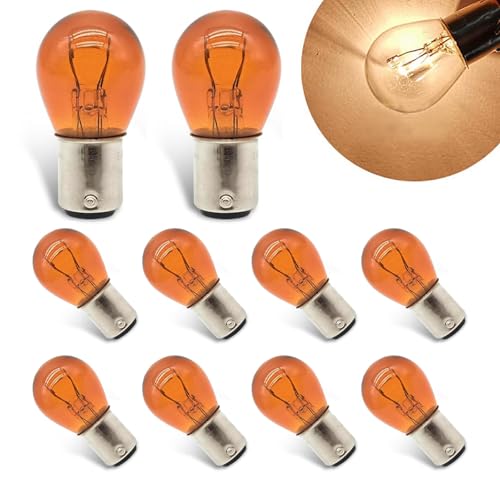 10PCS 1157 Bulb, Tail High and Low Brake Light Bulb, P21/5W S25 2057 2357 7528 BAY15D Light Bulb, Turn Signal Light Bulb Replacement, Universal Halogen Brake Tail Light Parking Light (Amber)