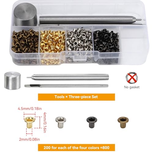 2mm Grommets Eyelets kit with Tool, 800PCS 4 Colors Grommets 2mm Plated Copper Metal Grommet Kit Shoelaces Belts Eye Buckles with Plastic Storage Box - Thumbnail 2