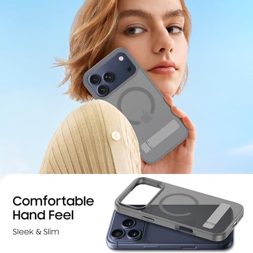 Coque iPhone 17 Pro Max antichoc silicone gris mat compatible MagSafe et support - 7