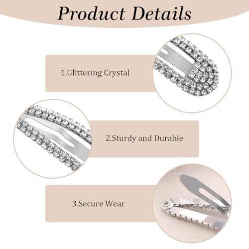 Mabor 4 Pack Pinzas para el cabello con strass plateado, clips elegantes para bodas y fiestas miniatura 6