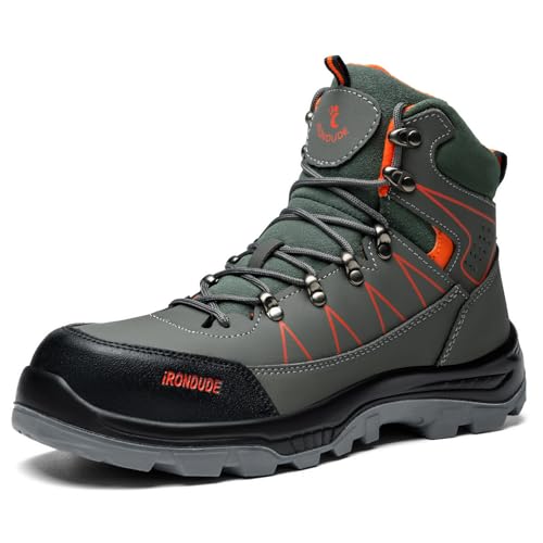 IRONDUDE Steel Toe Boots for Men, Non Slip Work Boots for Protection Against Accidents or Injury, Comfortable Safety Boots Lightweight Puncture Proof Protective Shoes Industrial Construction Shoes