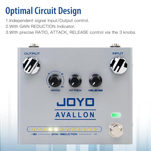 Image of JOYO Studio Compressor Guitar Pedal, Ratio /Attack /Release Control with Gain Reduction Indicator & Independent I /O, True Bypass (AVALLON R-19)